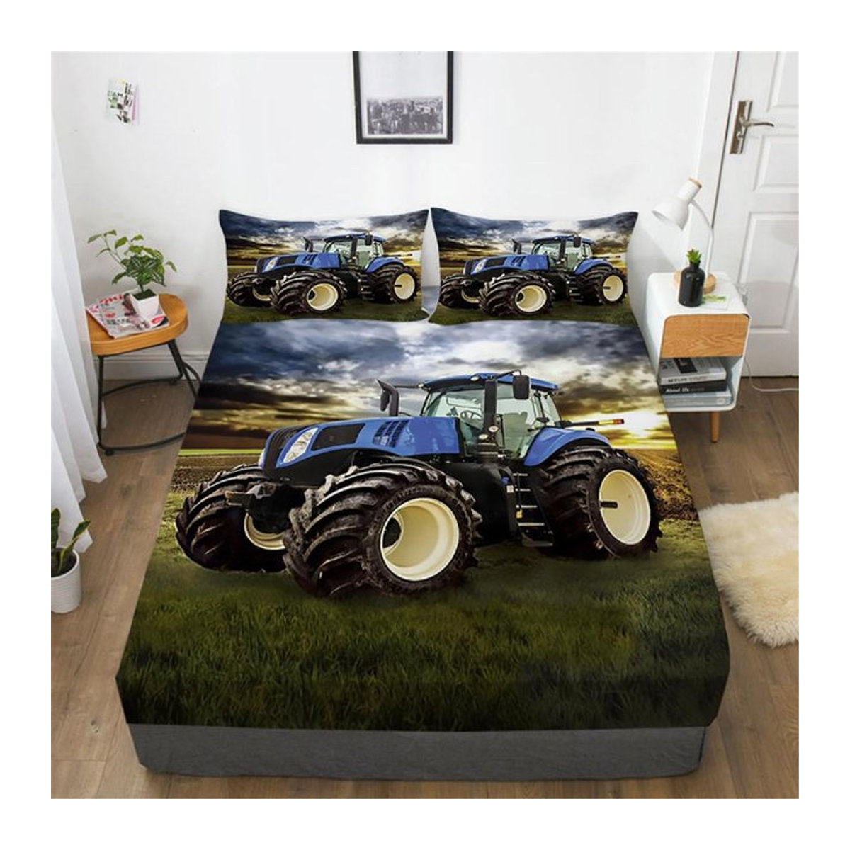 3D Traktor Spannbettlaken und Bettwäscheset für Kinder mit Landwirtschaftlichen Fahrzeugen und LKWs, B/B/H: 90 x 200 cm - Bild 1