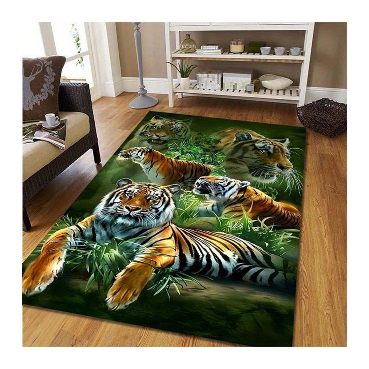 3D Traum Tiger Cartoon Teppich aus Flannel als rutschfeste Bodenmatte für Wohnzimmer, Schlafzimmer oder Kinderspielbereich, B/T: 60 x 40 cm - Bild 1