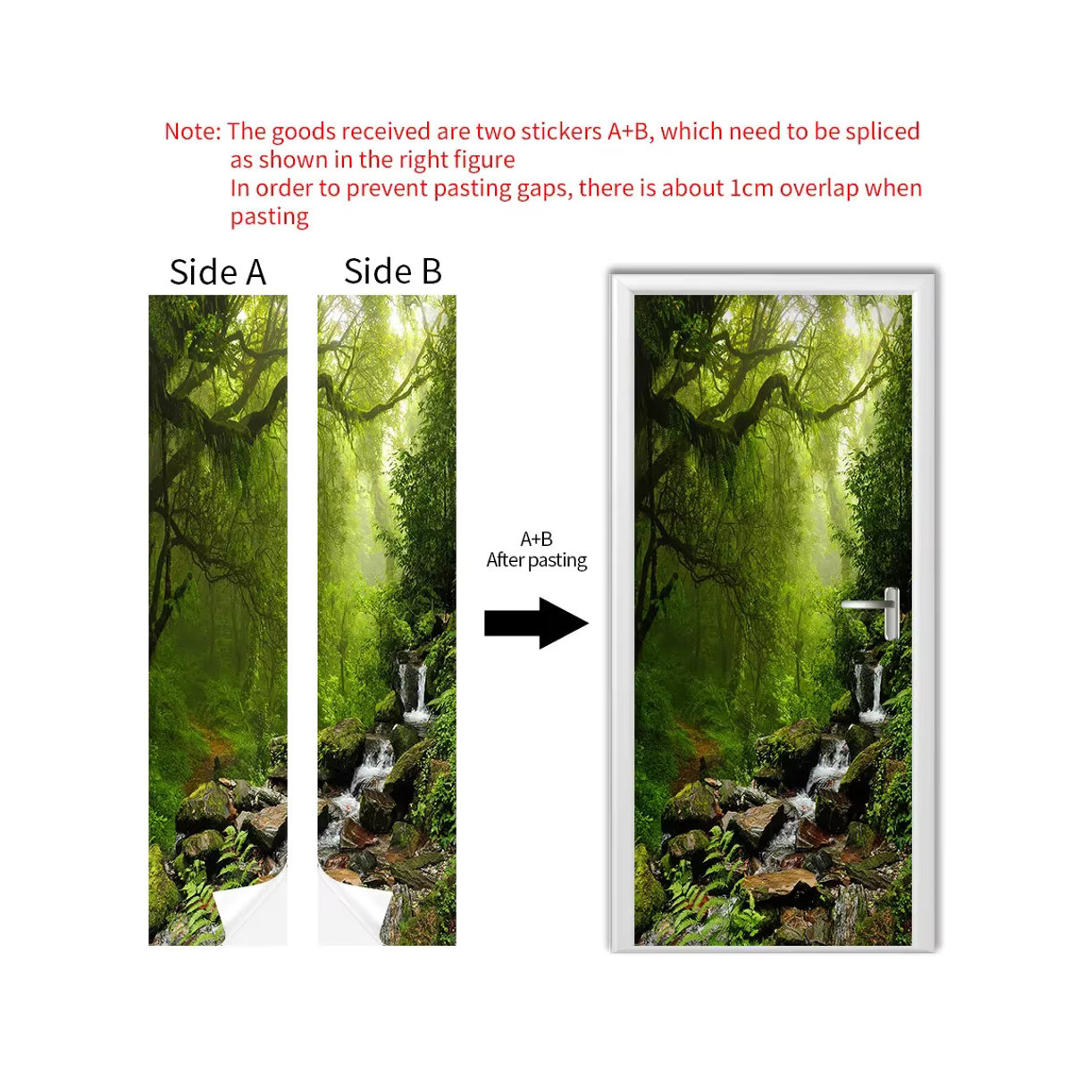 3D Tür Aufkleber Dschungel Wald Landschaft mit Taube und floralem Design, mehrfarbig, rechteckig - Bild 3