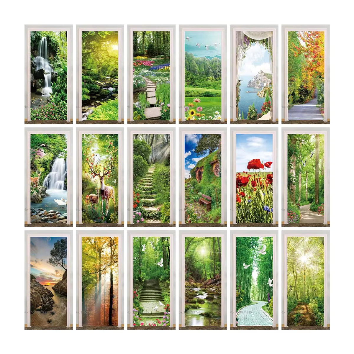 3D Tür Aufkleber Dschungel Wald Landschaft mit Taube und floralem Design, mehrfarbig, rechteckig - Bild 4