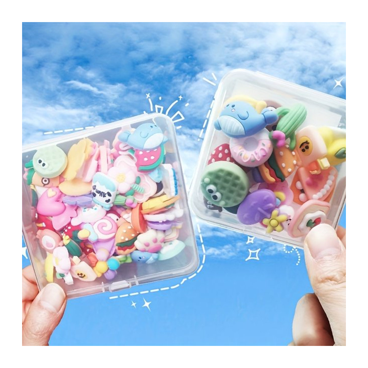 3D Weiche Klebeetiketten im Cartoon-Design mit Plastikbox-Verpackung, Multicolor, Set mit 20 oder 50 Stück - Bild 1