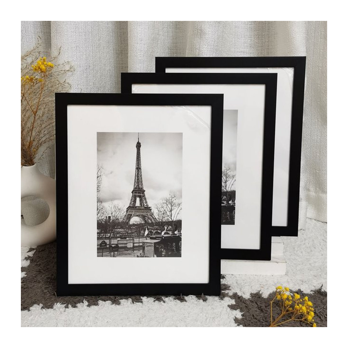 3er-Pack Bilderrahmen-Set aus Kunststoff von VCC in Schwarz, Rechteckig, 10x15 cm, für Tischaufstellung oder Wandmontage - Bild 1