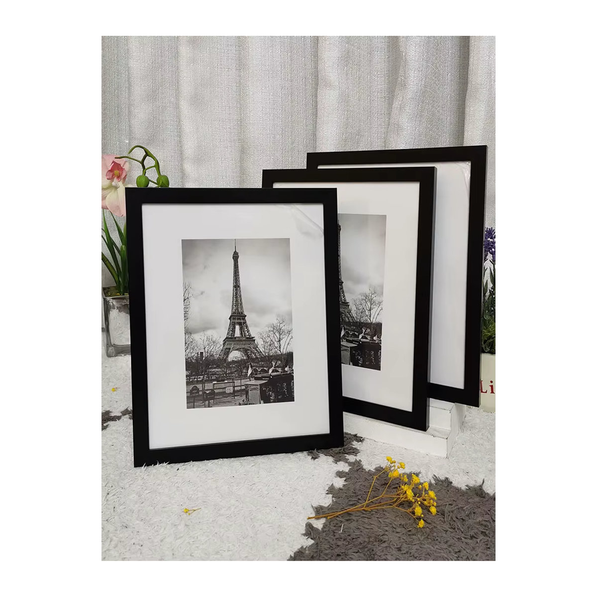 3er-Pack Bilderrahmen-Set aus Kunststoff von VCC in Schwarz, Rechteckig, 10x15 cm, für Tischaufstellung oder Wandmontage - Bild 2