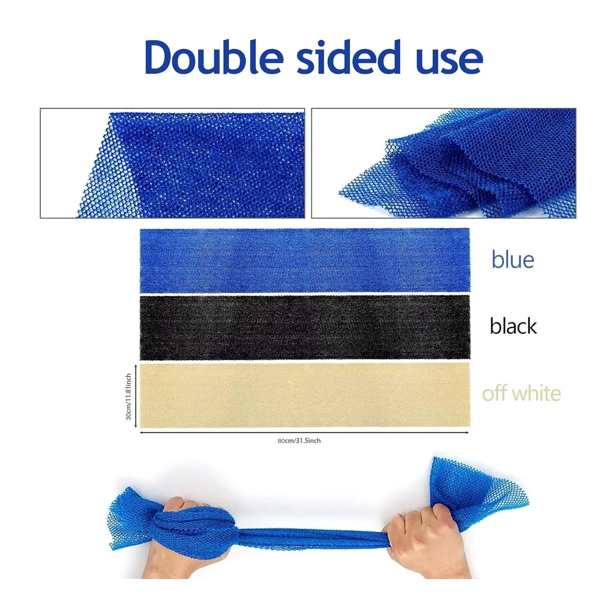 3er-Set Afrikanische Peeling-Netze aus Nylon zur Körperreinigung und Massage in Schwarz, Blau und Beige - Bild 4