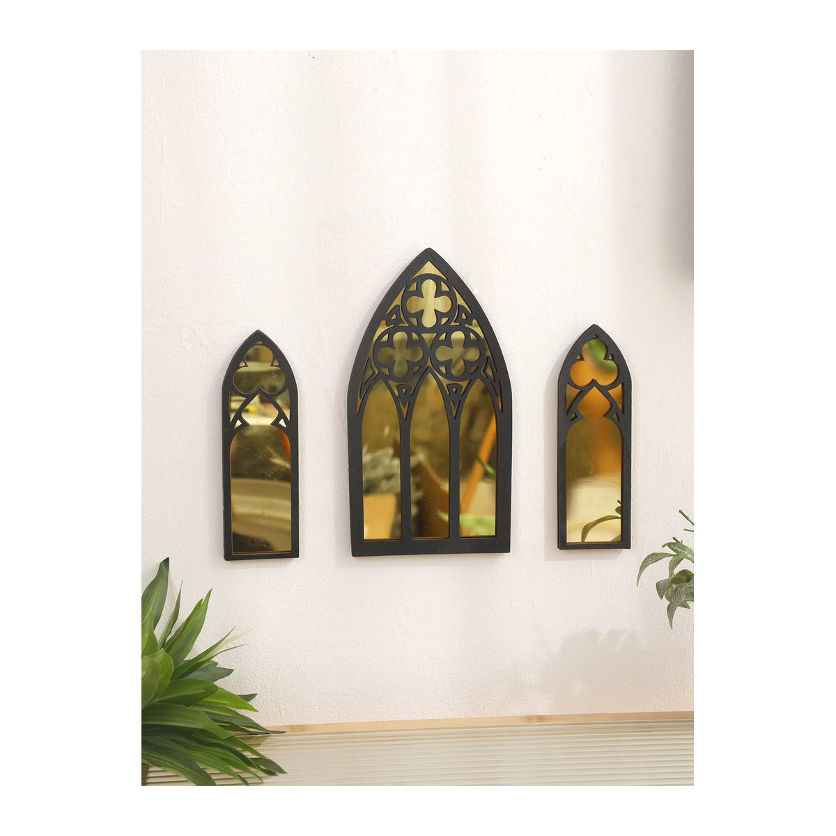 3er-Set Artilady Gotische Wandspiegel aus Metall in Schwarz mit Glas, Bogenförmige Wanddekoration im Rustikalen Bauernhaus-Stil für Wohnzimmer, Schlafzimmer und Flur - Bild 2