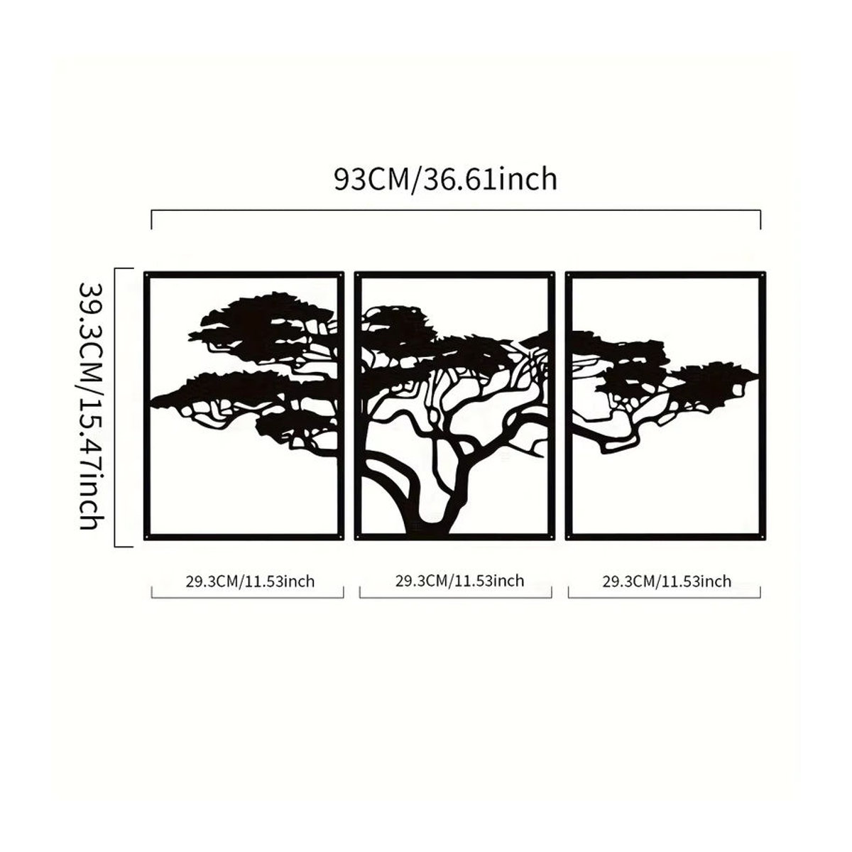 3er-Set CIFBUY Metall-Wanddekoration Baum des Lebens in Schwarz, minimalistische Wandkunst zur Wandmontage - Bild 2