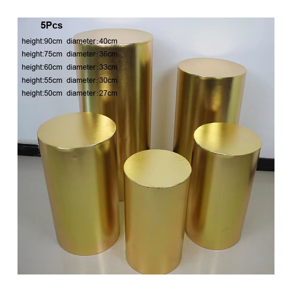 3er-Set elastische Zylinderabdeckungen aus MicroPlush in Gold und Beige für runde Partydekorationen - Bild 2