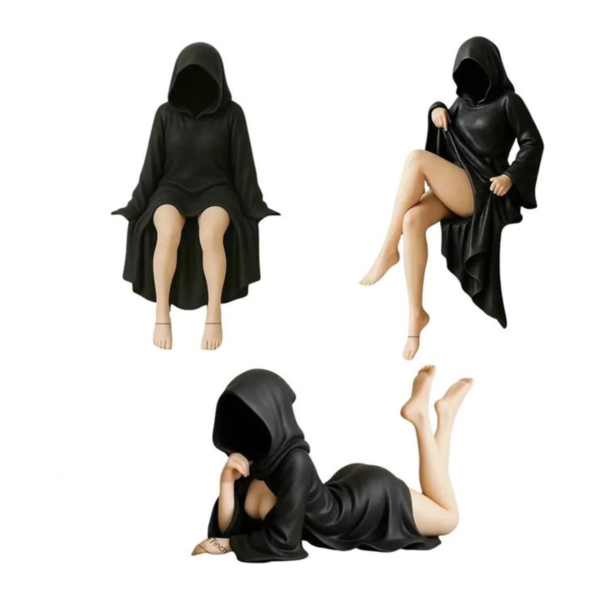 3er-Set Fashnics Schreibtischdekoration aus Harz, Mysteriöse Frau in schwarzer Kleidung als gotische Actionfigur für Büro und Bücherregal - Bild 1