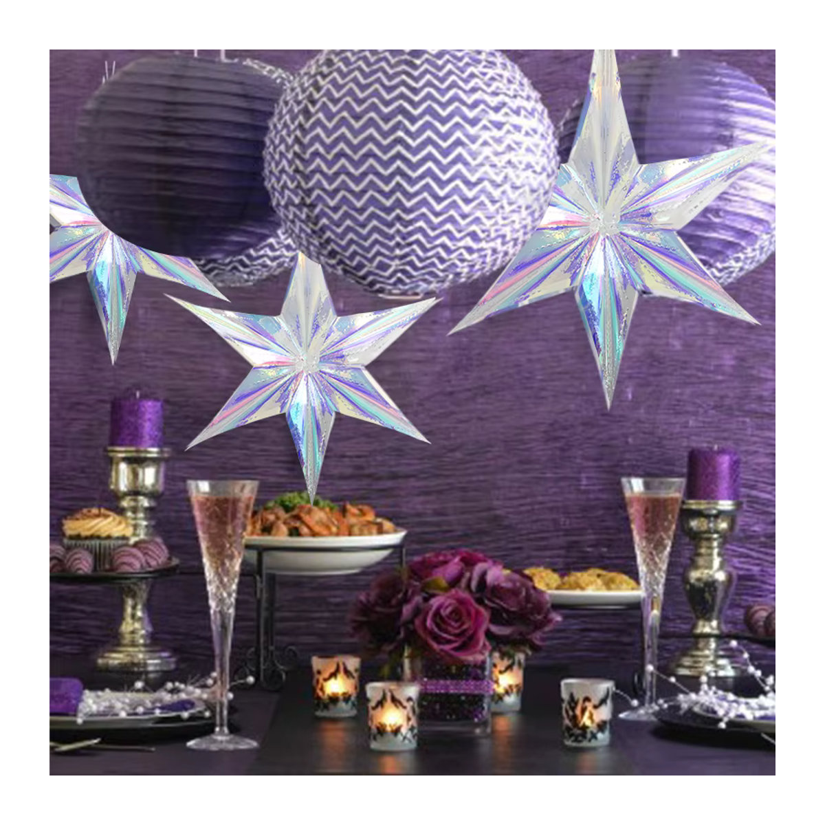 3er-Set glänzende Laser-Sternanhänger in Multicolor für deine Party-Dekoration - Bild 2