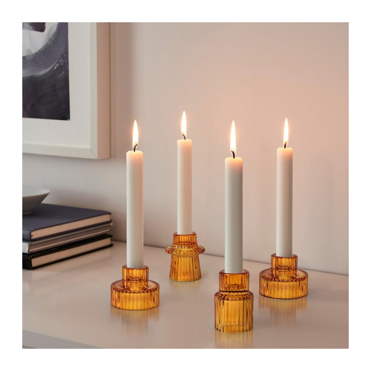 3er-Set Glas Kerzenhalter mit vertikalem Muster in Amber für deine romantische Tischdekoration - Bild 1