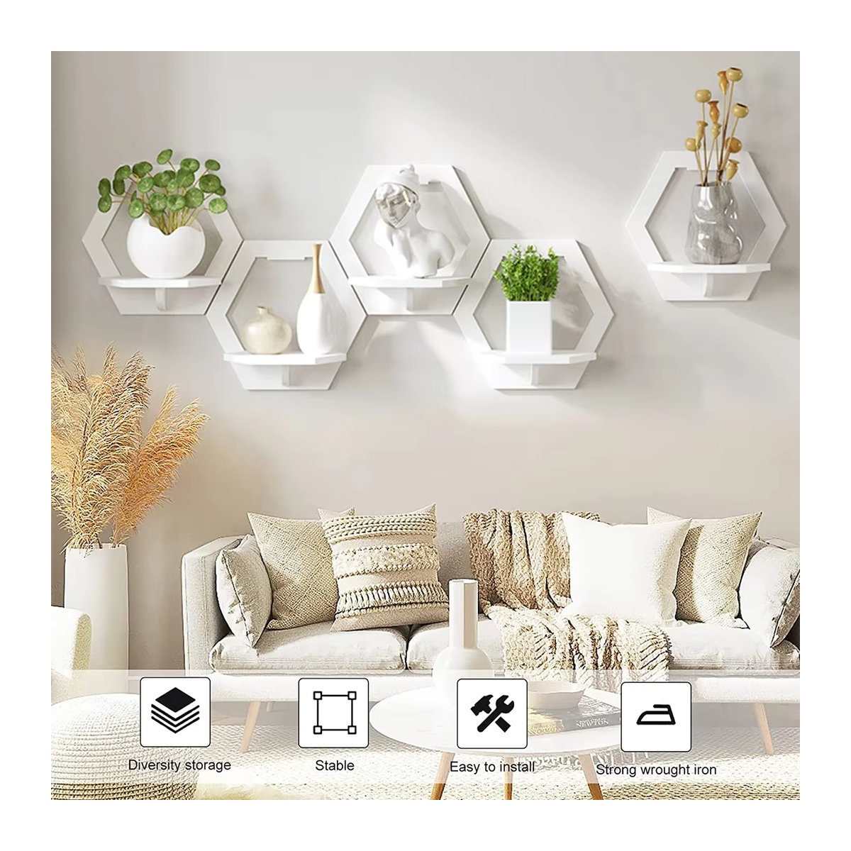 3er-Set Hexagon Wandregal zur Wandmontage als dekorativer Displayständer und Blumentopfhalter für dein Zuhause - Bild 3