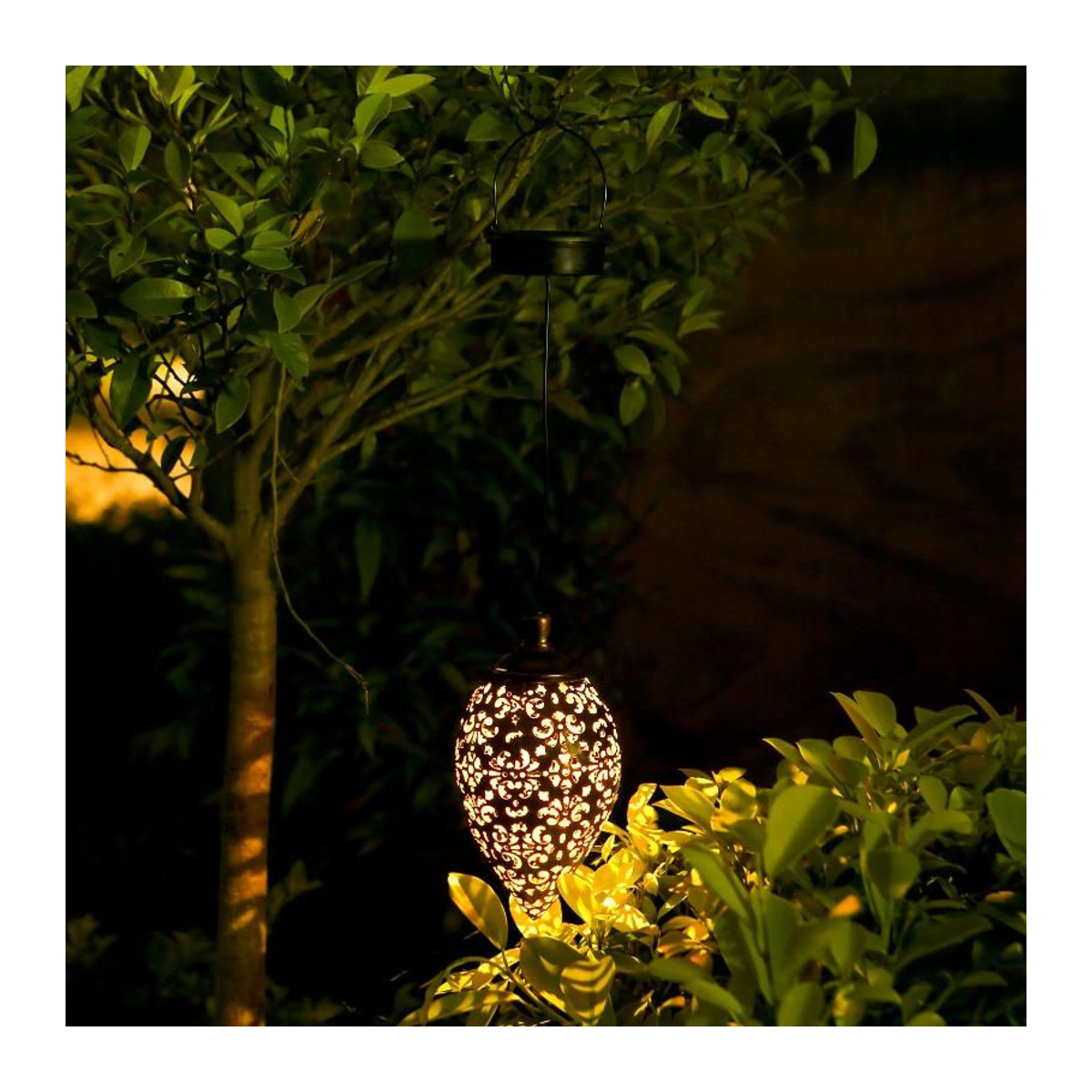 3er Set LIUXING Fire Solar Lamp Tropfenförmige Solar-Projektionsleuchten in Schwarz mit warmweißem LED-Licht, wasserdicht IP44 für Garten und Terrasse - Bild 5
