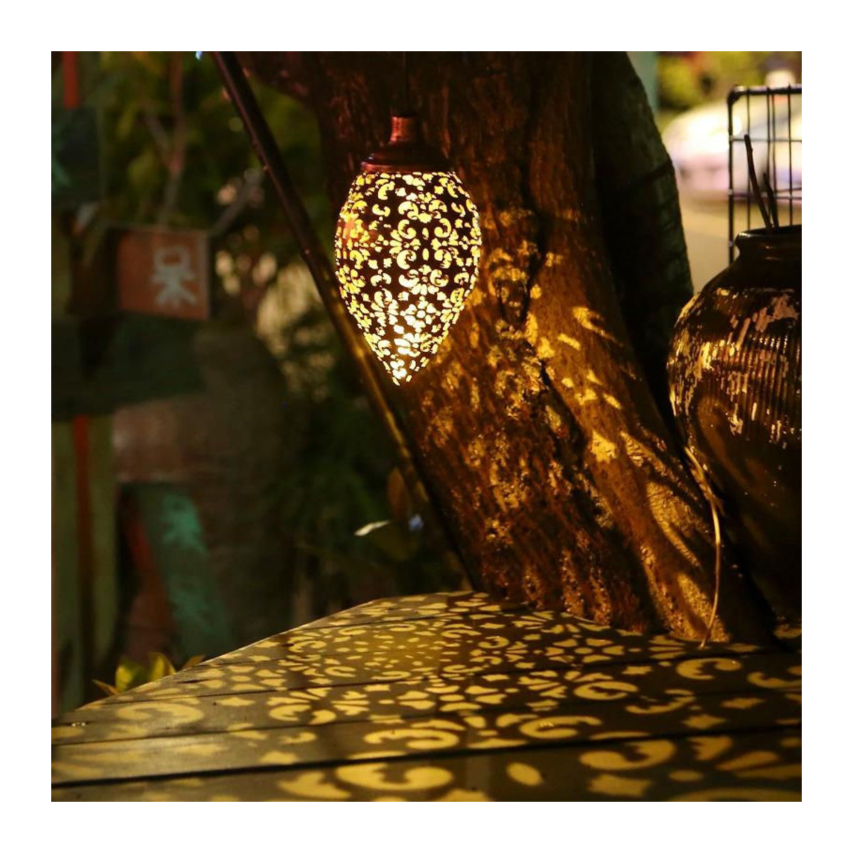 3er Set LIUXING Fire Solar Lamp Tropfenförmige Solar-Projektionsleuchten in Schwarz mit warmweißem LED-Licht, wasserdicht IP44 für Garten und Terrasse - Bild 10