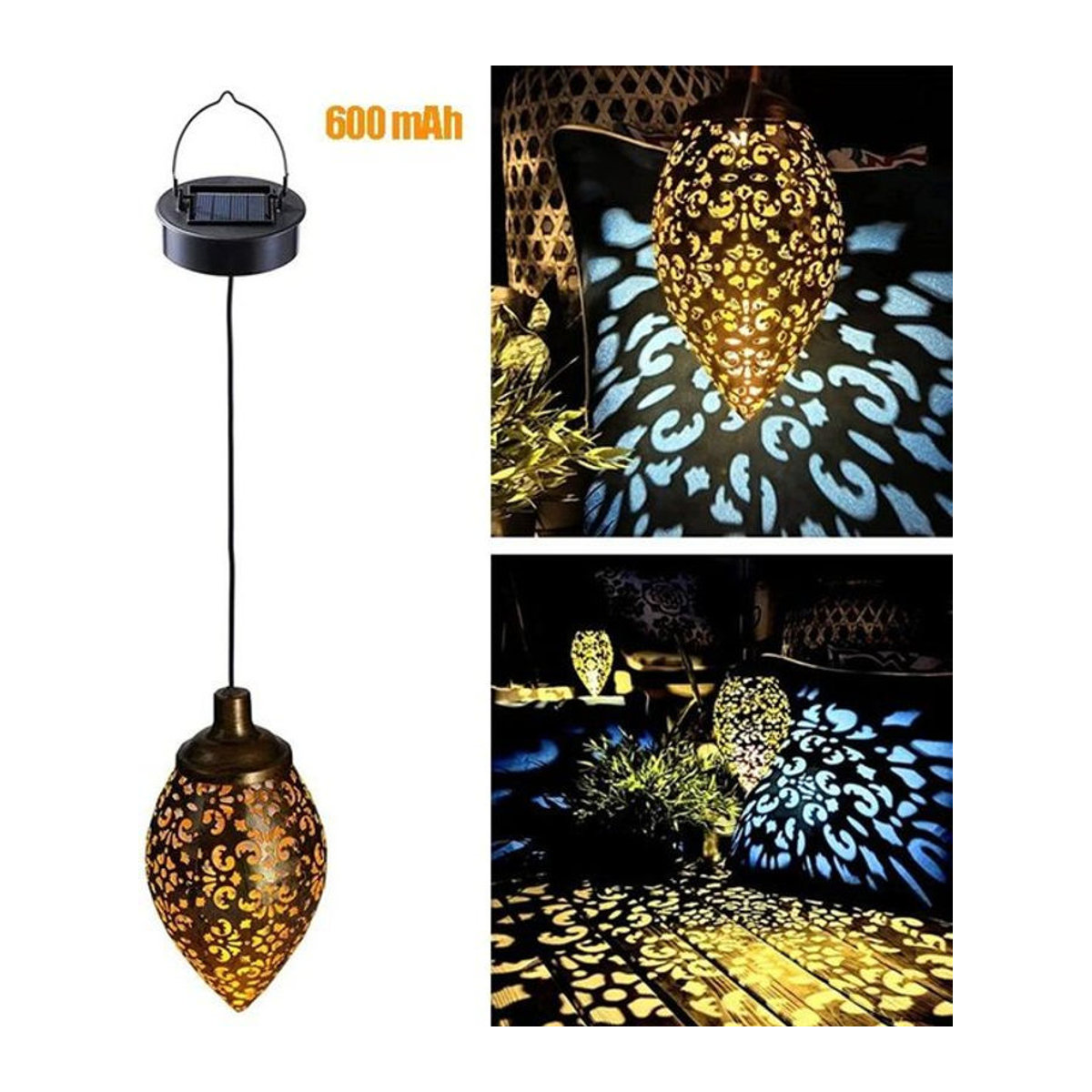 3er Set LIUXING Fire Solar-Projektionslicht in Schwarz mit warmweißem LED-Licht, tropfenförmige Solarleuchte für Garten und Terrasse, IP44 wasserdicht, Retro-Design - Bild 1