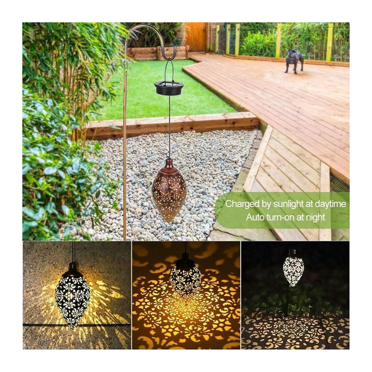 3er Set LIUXING Fire Solar-Projektionslicht in Schwarz mit warmweißem LED-Licht, tropfenförmige Solarleuchte für Garten und Terrasse, IP44 wasserdicht, Retro-Design - Bild 5