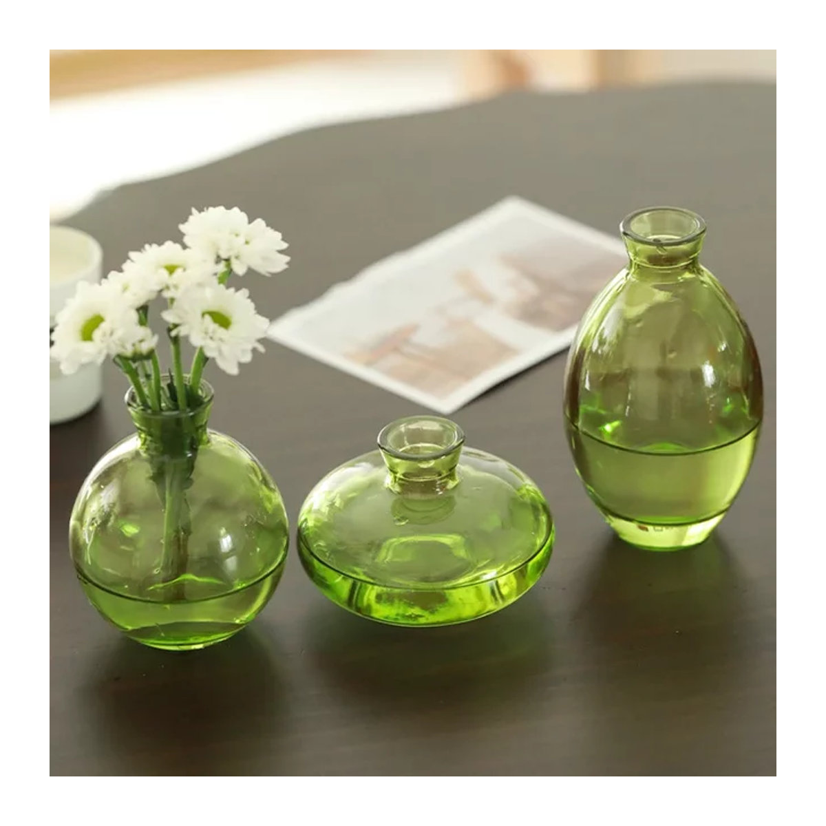 3er Set minimalistische Glasvasen in Transparent für geometrische Desktop-Dekoration und Blumen - Bild 1