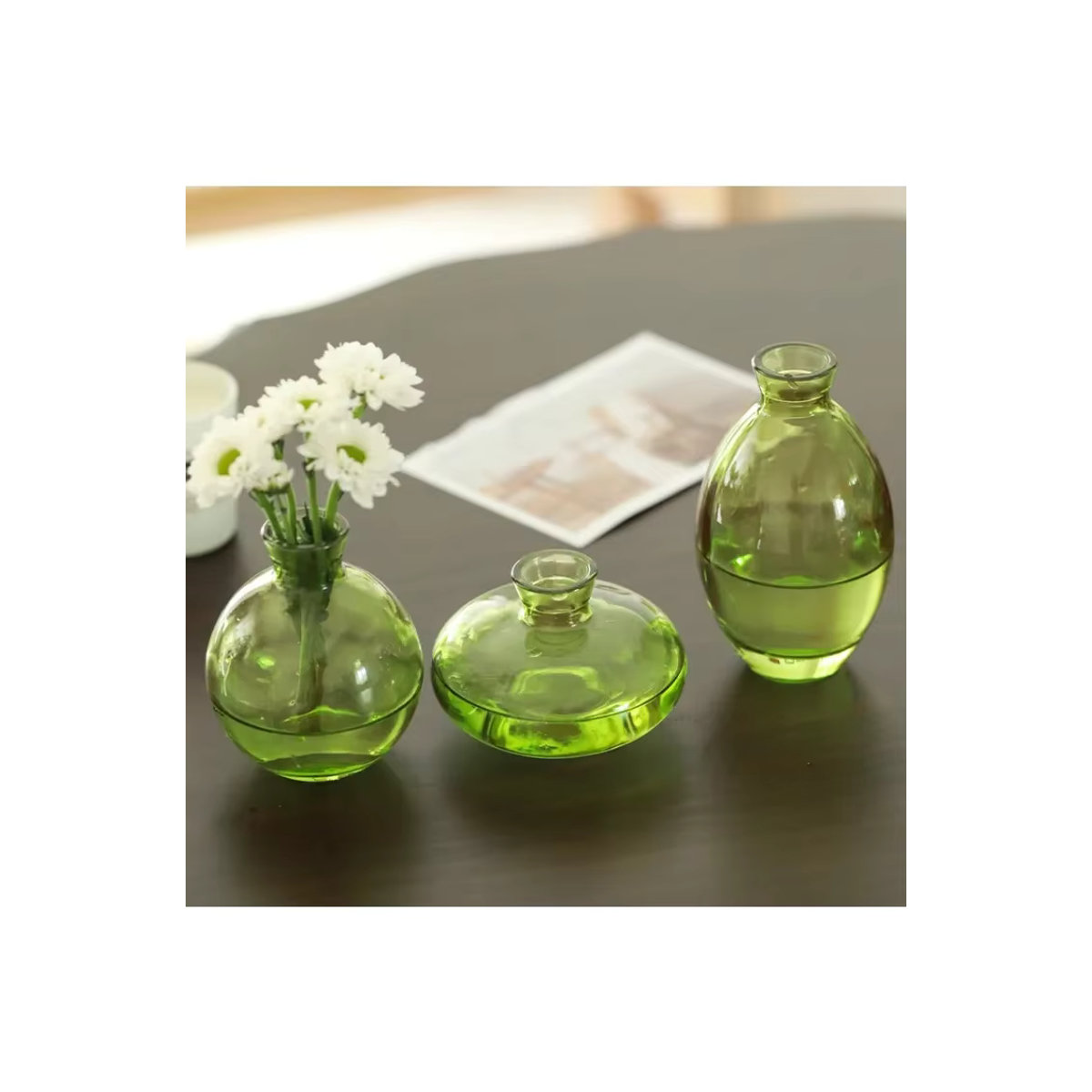 3er Set minimalistische Glasvasen in Transparent für geometrische Desktop-Dekoration und Blumen - Bild 3