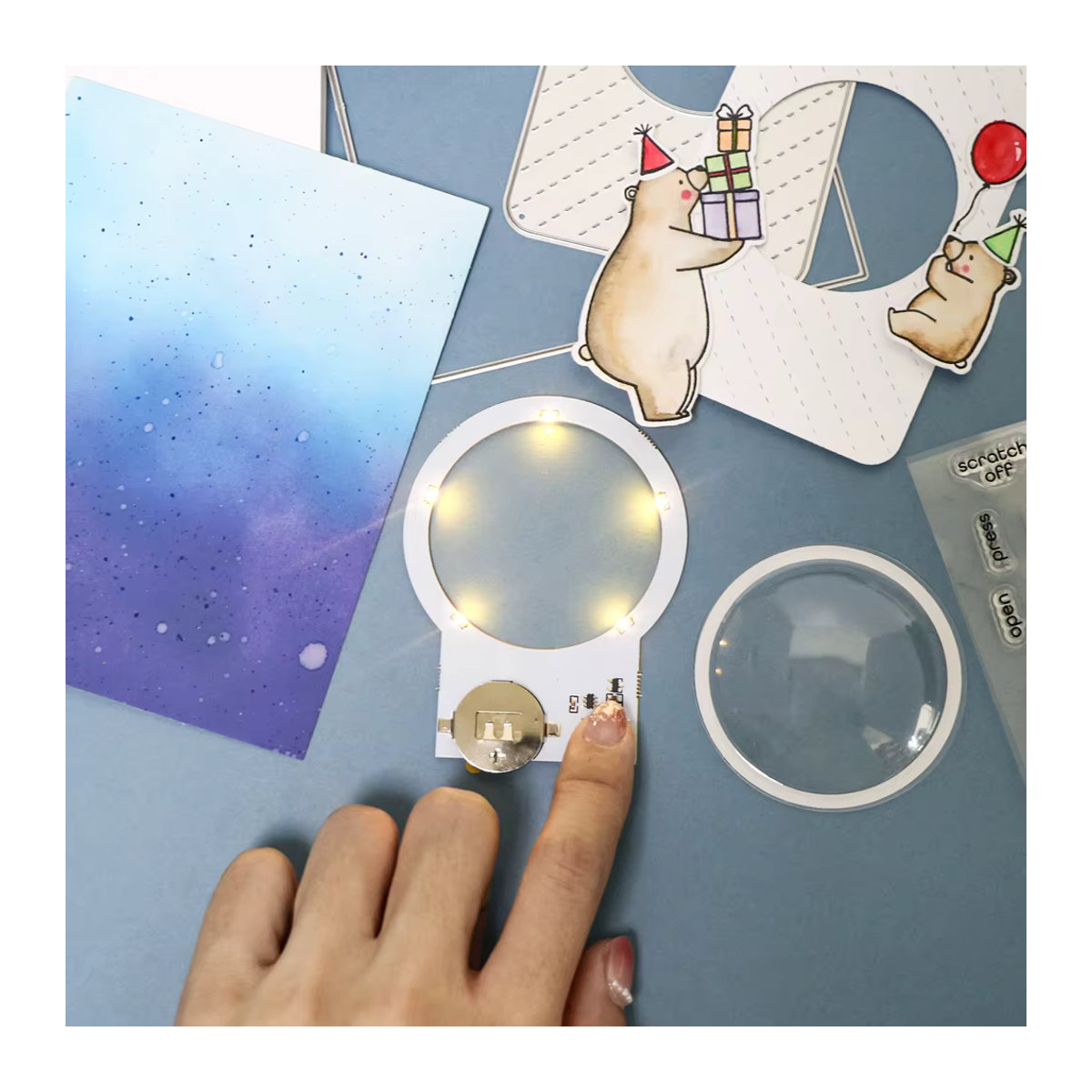 3er-Set selbstklebende Halo-Lichter mit warmweißen LEDs zum Basteln von leuchtenden Karten - Bild 2