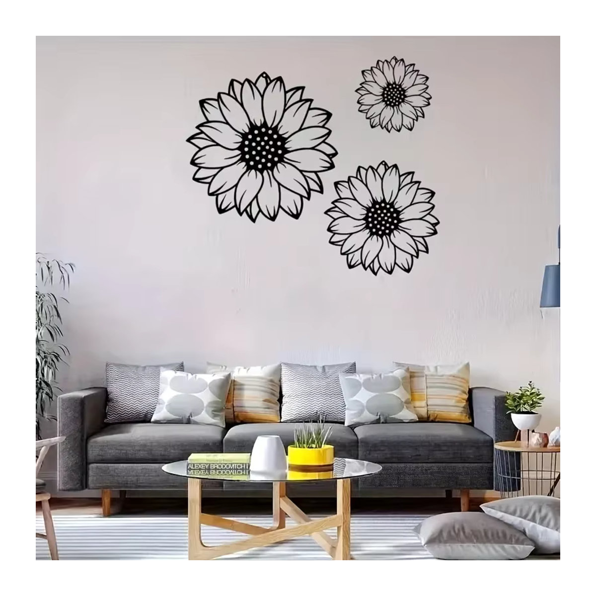 3er-Set Sonnenblumen Silhouette Wandkunst aus Metall in Schwarz zur Wanddekoration - Bild 2
