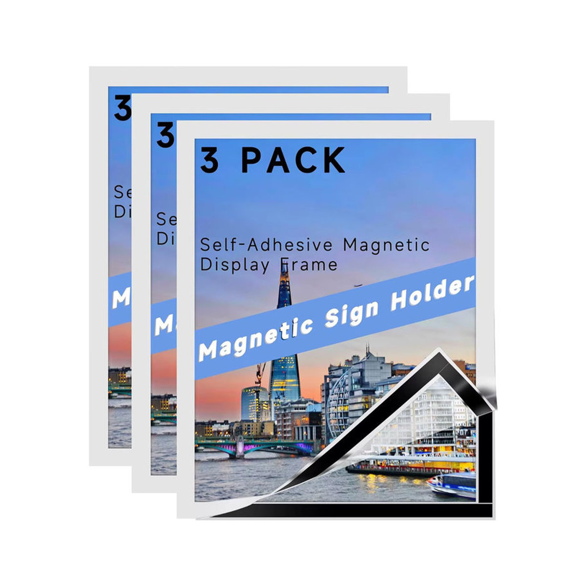 3er Set VCC magnetische Bilderrahmen in Schwarz und Gold für A4 Wandkunst, selbstklebend zur Wandmontage - Bild 1