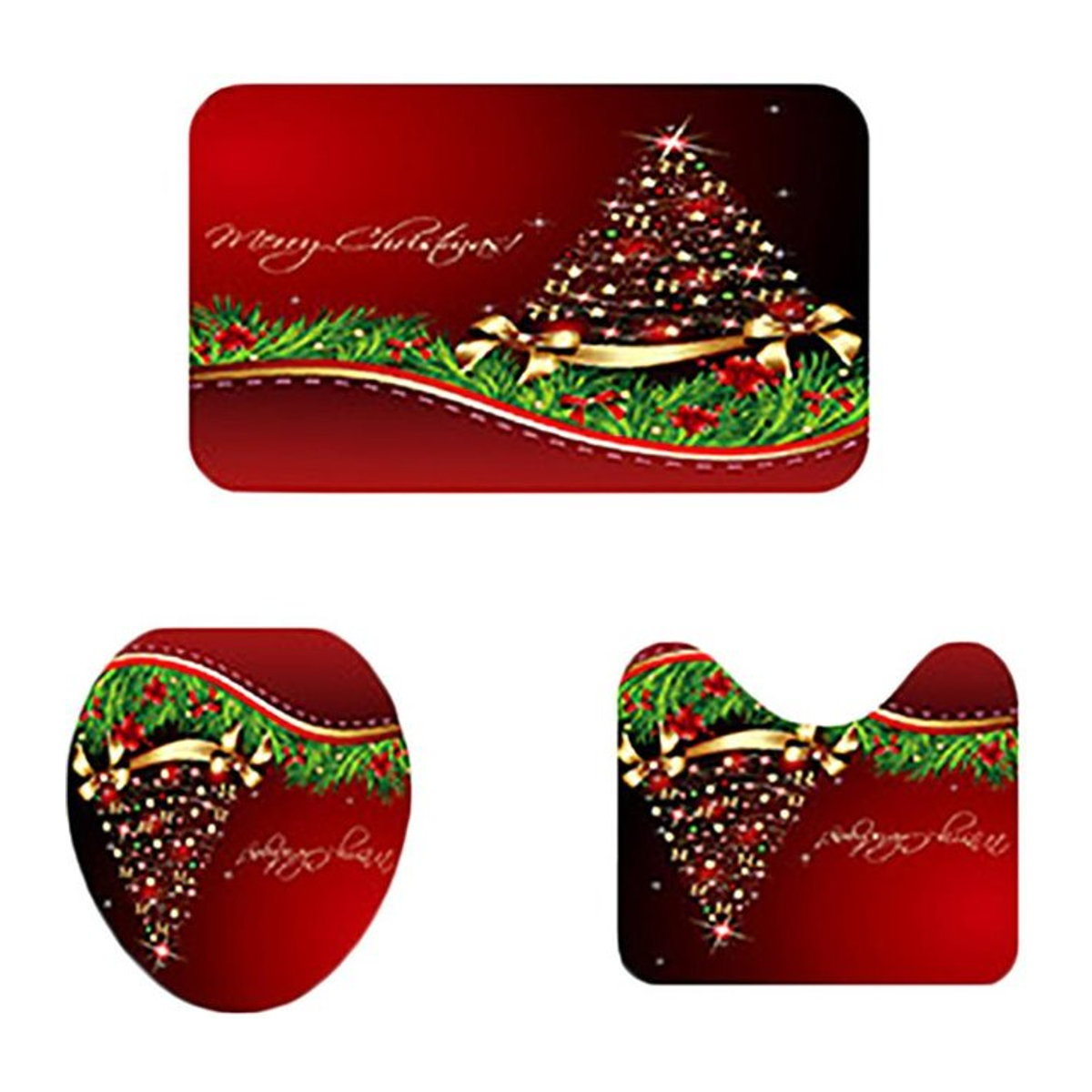 3er-Set Weihnachtsdekoration Badematten und Toilettenmatten mit HD-Digitaldruck, rutschfest und weich, multicolor - Bild 1