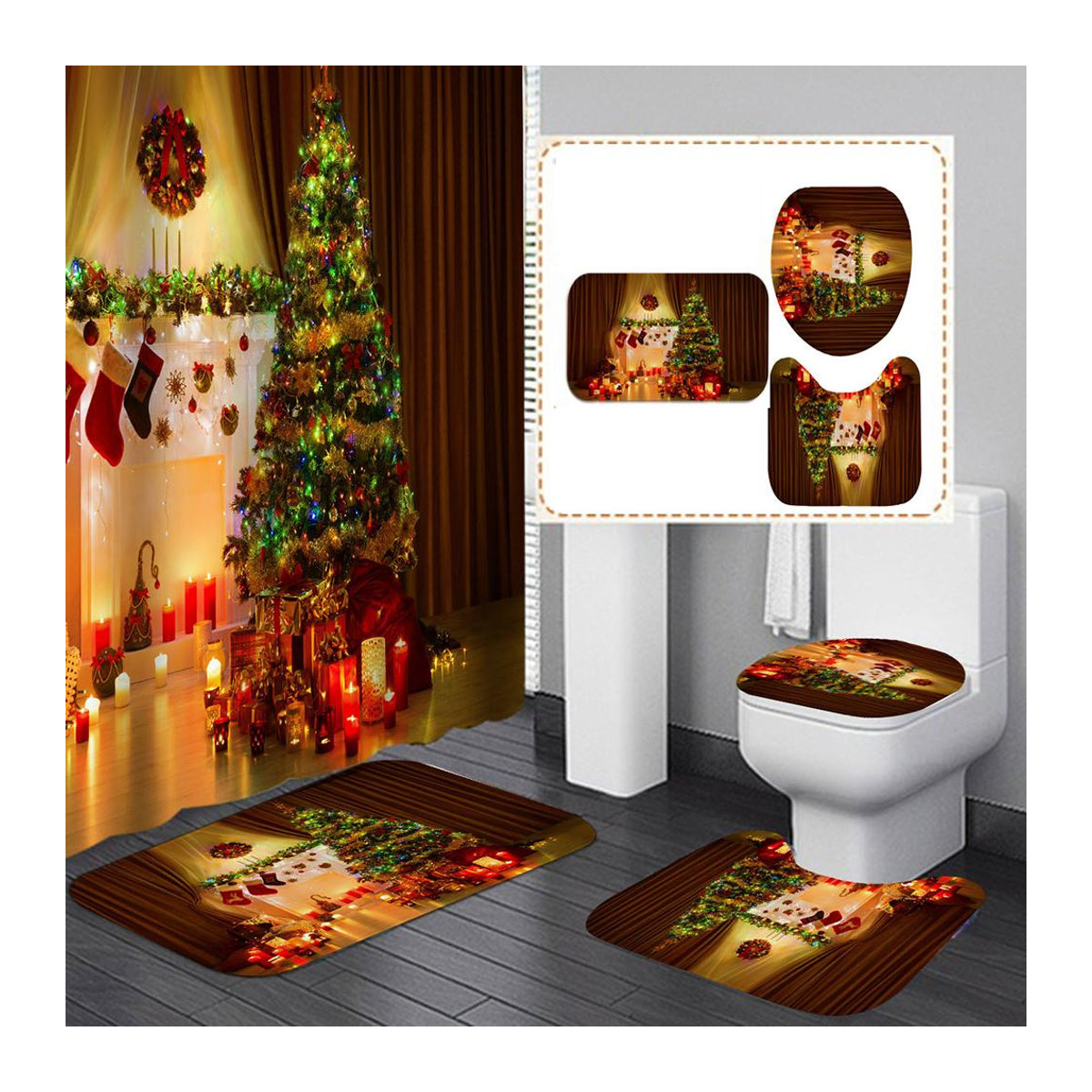 3er-Set Weihnachtsdekoration Badematten und Toilettenmatten mit HD-Digitaldruck, rutschfest und weich, multicolor - Bild 2