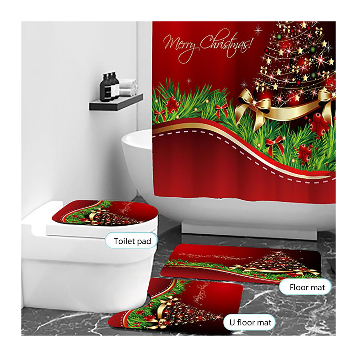 3er-Set Weihnachtsdekoration Badematten und Toilettenmatten mit HD-Digitaldruck, rutschfest und weich, multicolor - Bild 4