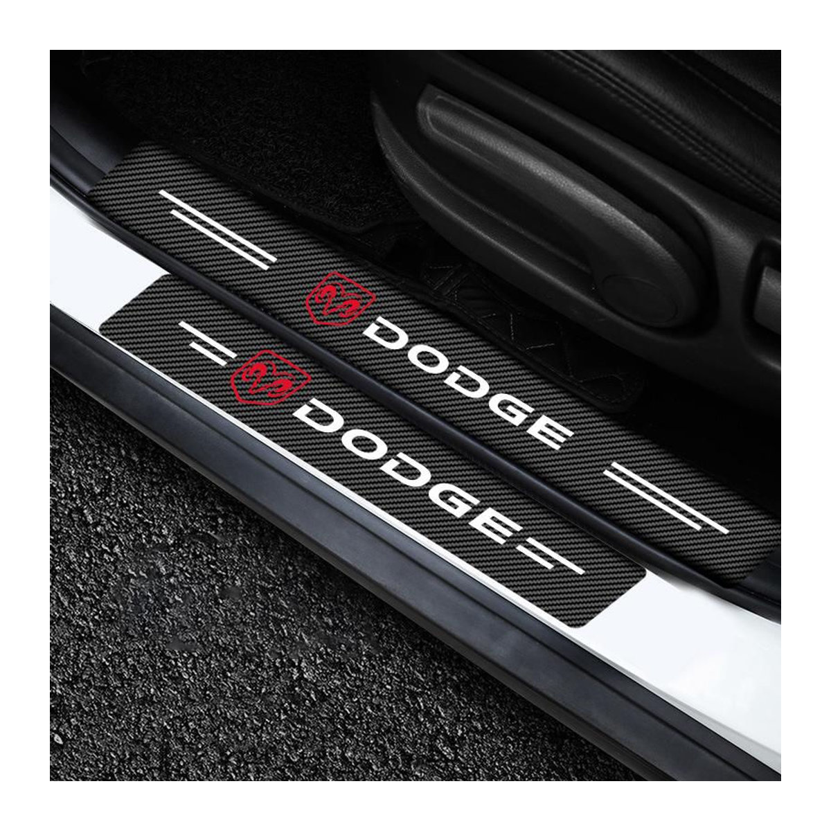 4 Stück Kohlefaser Einstiegsleisten Schutzaufkleber für Dodge in Schwarz - Bild 3