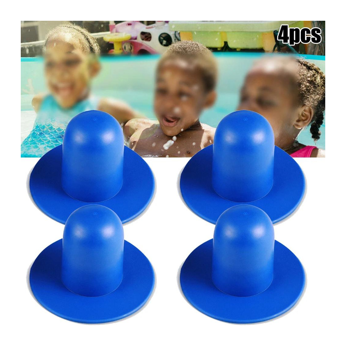 4 Stück Kunststoff-Schwimmbecken-Wandstecker als Ablaufstopfen und Pumpen-Sieb in Blau oder Schwarz - Bild 1