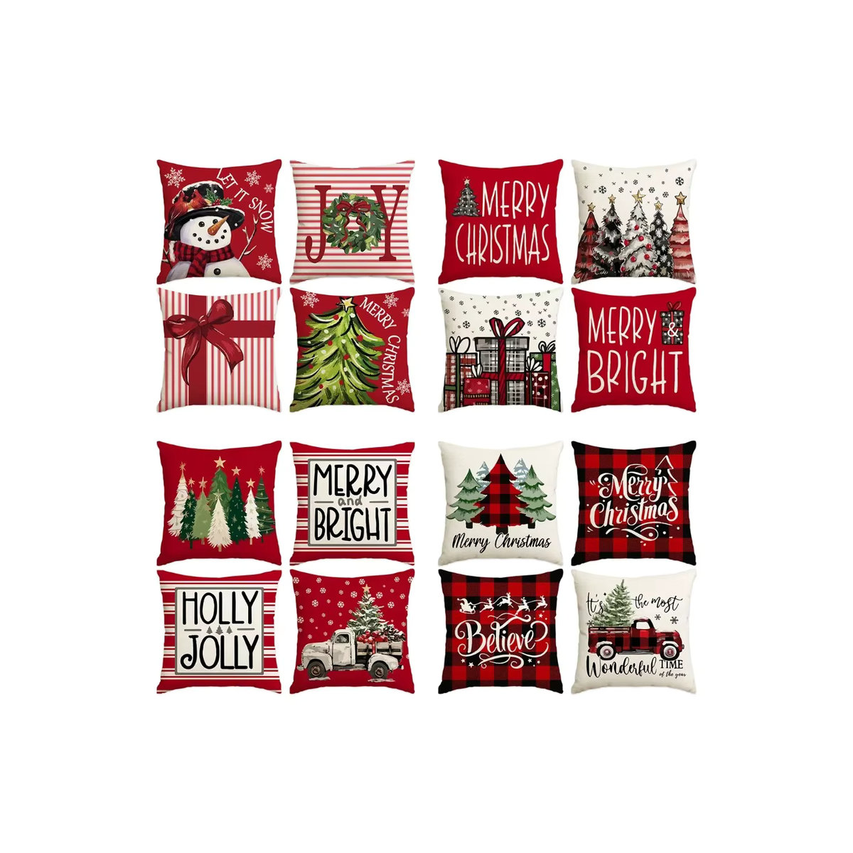 4 Stück ZZN Weihnachts-Kissenbezüge in Schwarz und Rot mit Büffelkaro, Schneeflocken und Weihnachtsbaum Design zur Dekoration deines Sofas - Bild 3