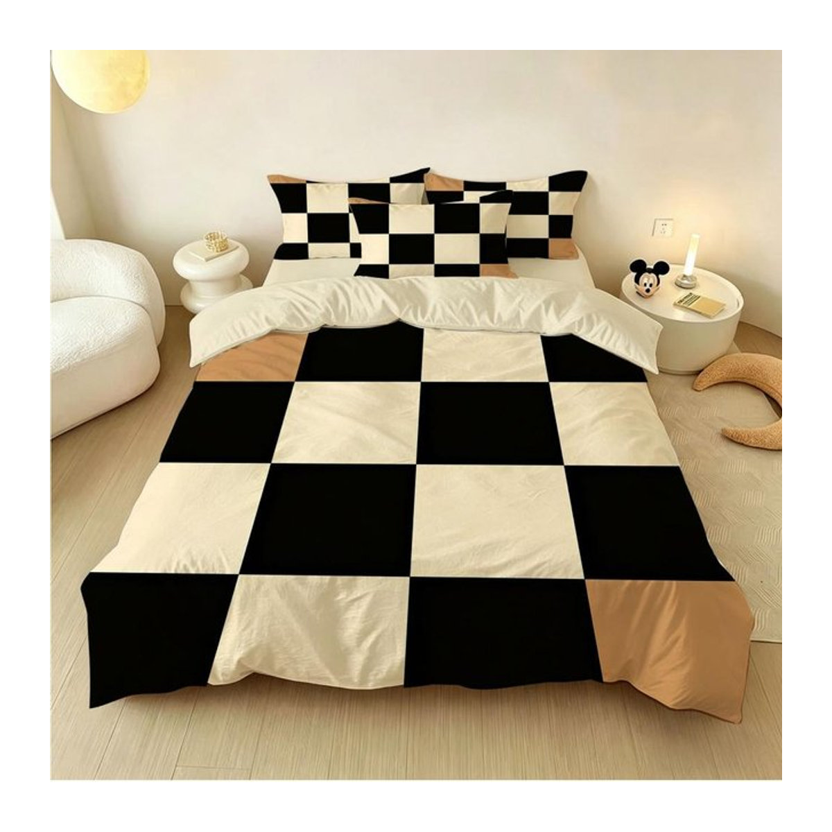 4-teiliges Bettwäsche-Set mit Schachbrettmuster und Reißverschluss, kernloser Daunendeckenbezug, B/H: 150 x 210 cm - Bild 1