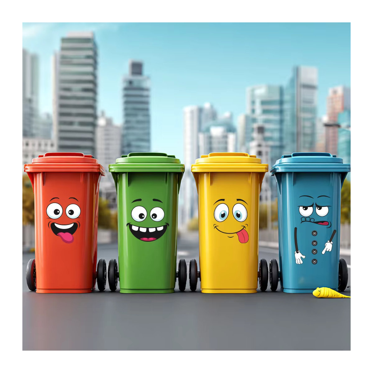 4-teiliges Set BRUP Mülleimer-Aufkleber mit Cartoon-Ausdrucken aus wasserfestem Vinyl in Multicolor - Bild 2