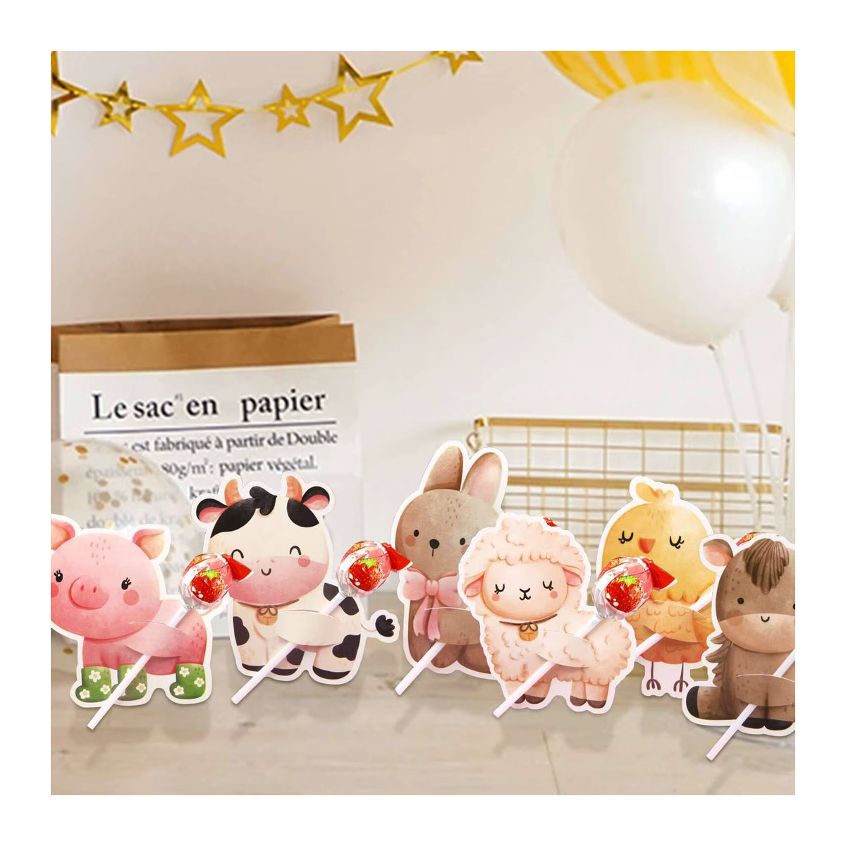 48 Stück Cartoon Nutztier Lutscher-Verpackungen mit Schwein, Schaf und Kuh für deine Geburtstagsparty-Dekoration, mehrfarbig - Bild 4