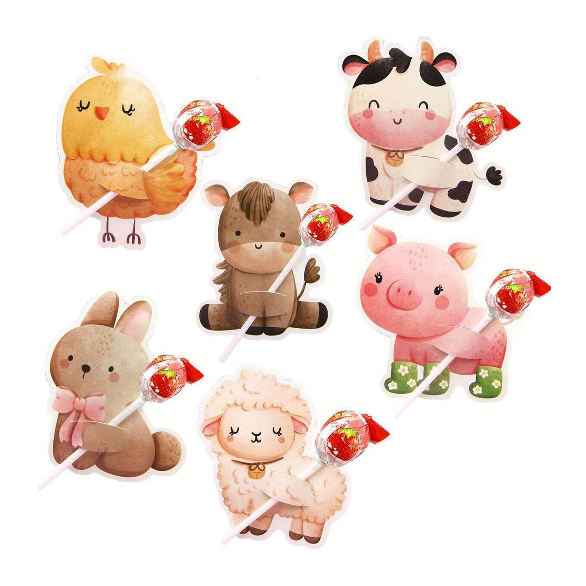 48 Stück Cartoon Nutztier Lutscher-Verpackungen mit Schwein, Schaf und Kuh für deine Geburtstagsparty-Dekoration, mehrfarbig - Bild 5