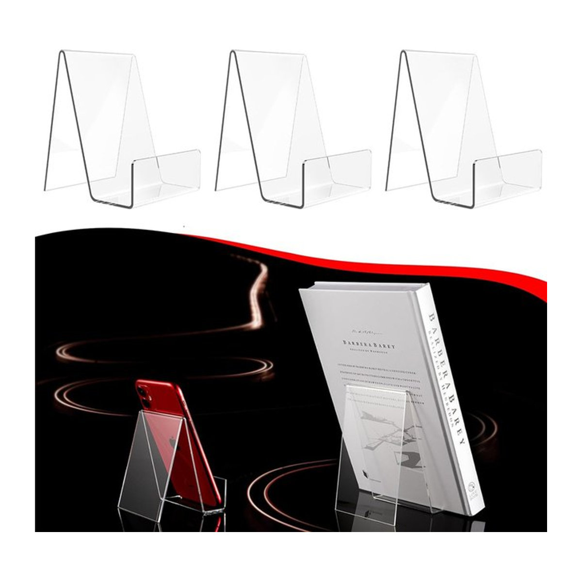 4er-Set Acryl Display Ständer Transparent für Bücher, Fotos, Broschüren und Smartphones zur Desktop-Organisation - Bild 1