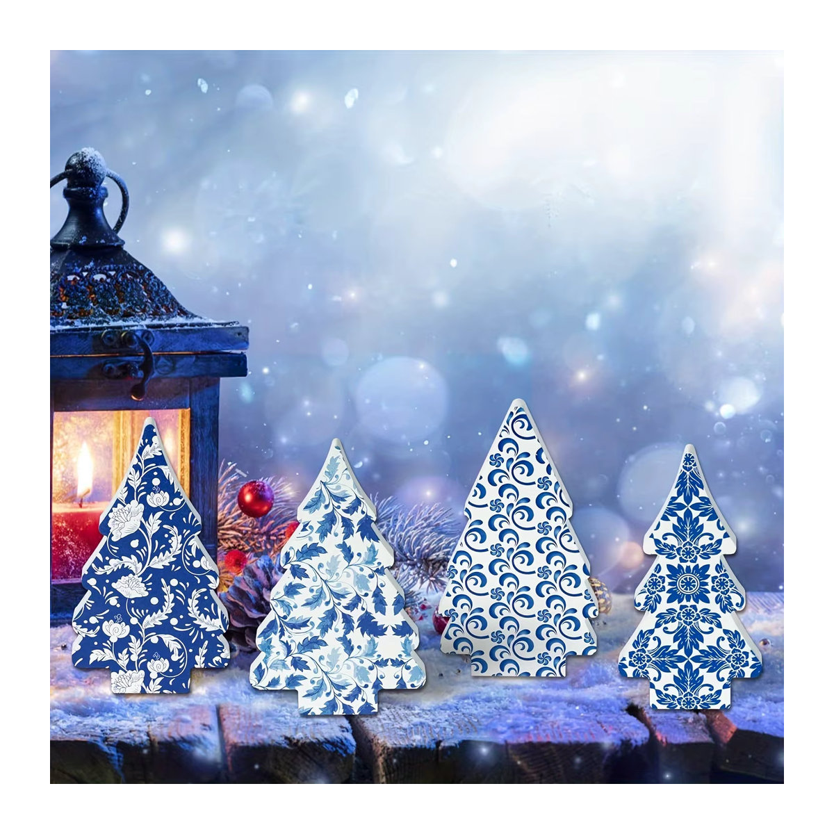 4er-Set Chinoiserie Weihnachts-Tischdekoration aus Holz mit abgestuftem Tablett und Herz-Elementen - Bild 2