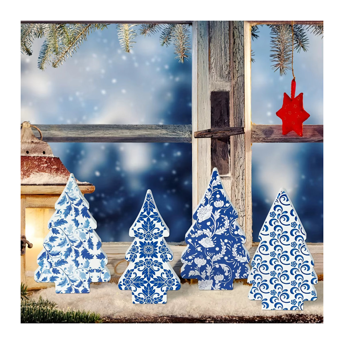 4er-Set Chinoiserie Weihnachts-Tischdekoration aus Holz mit abgestuftem Tablett und Herz-Elementen - Bild 3