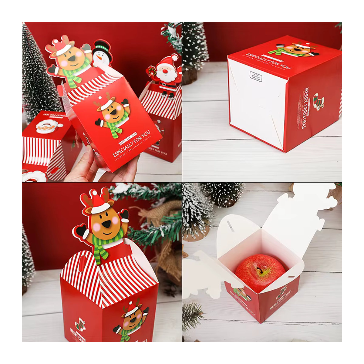 4er Set CYZIWEIN Weihnachts Geschenkboxen mit Santa Claus, Schneemann und Elch Muster in Rot für Süßigkeiten und Cookies - Bild 4