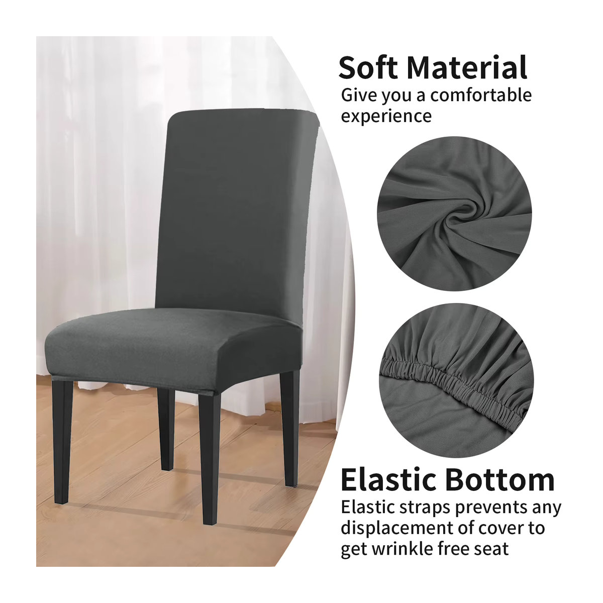 4er-Set elastische Stretch-Stuhlbezüge für Esszimmerstühle in Schwarz zur Dekoration und zum Schutz - Bild 2