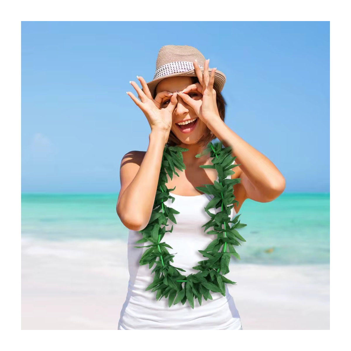 4er-Set hawaiianische Blätterkränze aus Kunstgrün von ZQCXLD in Grün für Sommer, Hochzeit und Party-Dekoration - Bild 3