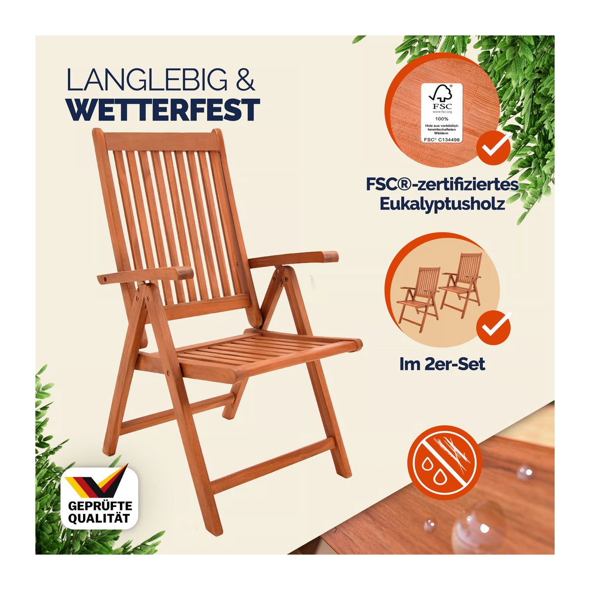 4er-Set Klappstühle Vanamo von VANGO aus FSC-zertifiziertem Eukalyptus in Natur Braun im skandinavischen Design - Bild 2
