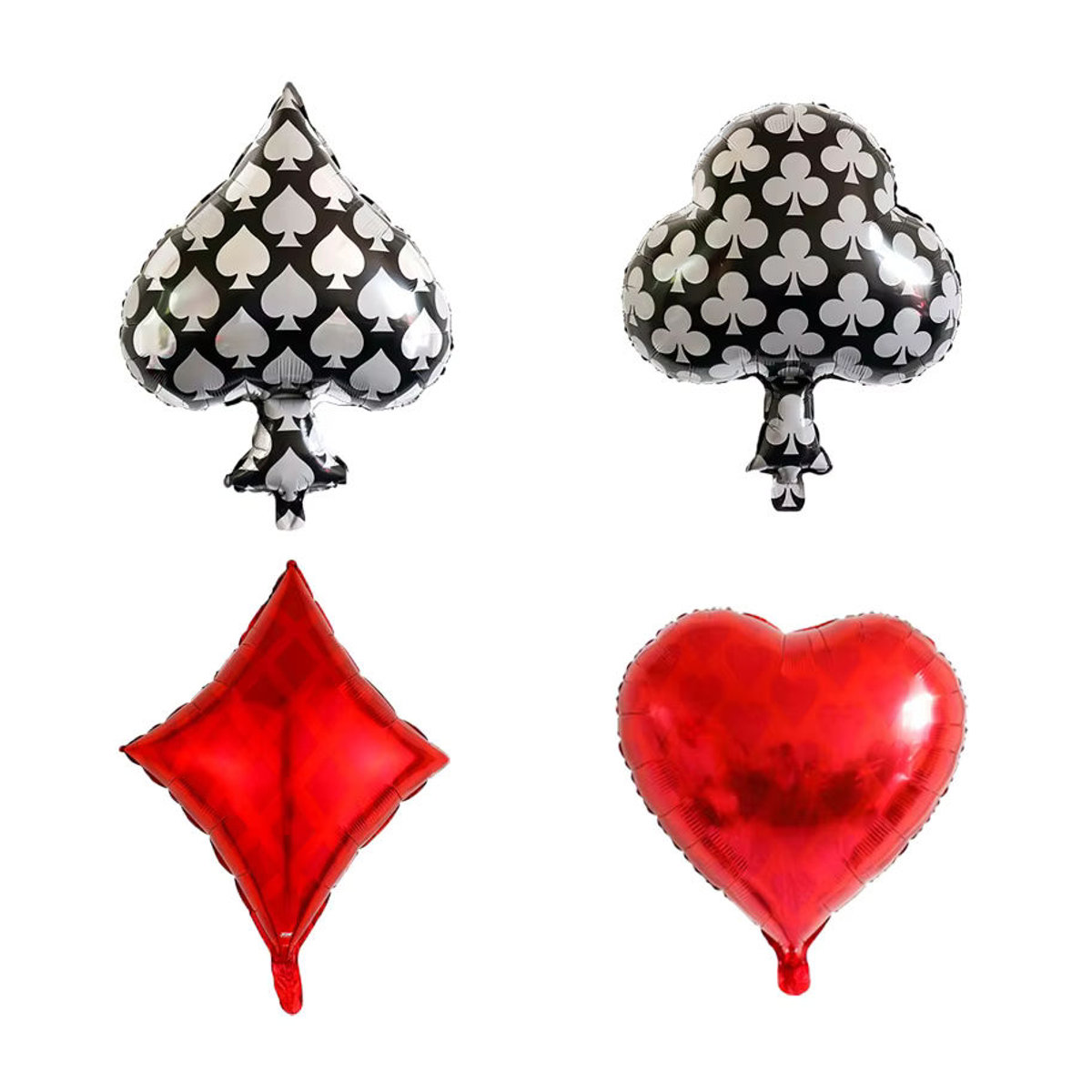4er-Set LQZZY Folienballons im Casino-Design mit Spielkarten und Pfirsichherzen, quadratisch, mehrfarbig in Rosa, Rot und Rot, ideale Partydekoration für Geburtstag und Babyparty - Bild 4