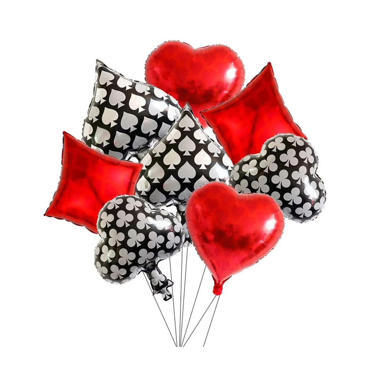 4er-Set LQZZY Folienballons im Casino-Design mit Spielkarten und Pfirsichherzen, quadratisch, mehrfarbig in Rosa, Rot und Rot, ideale Partydekoration für Geburtstag und Babyparty - Bild 5