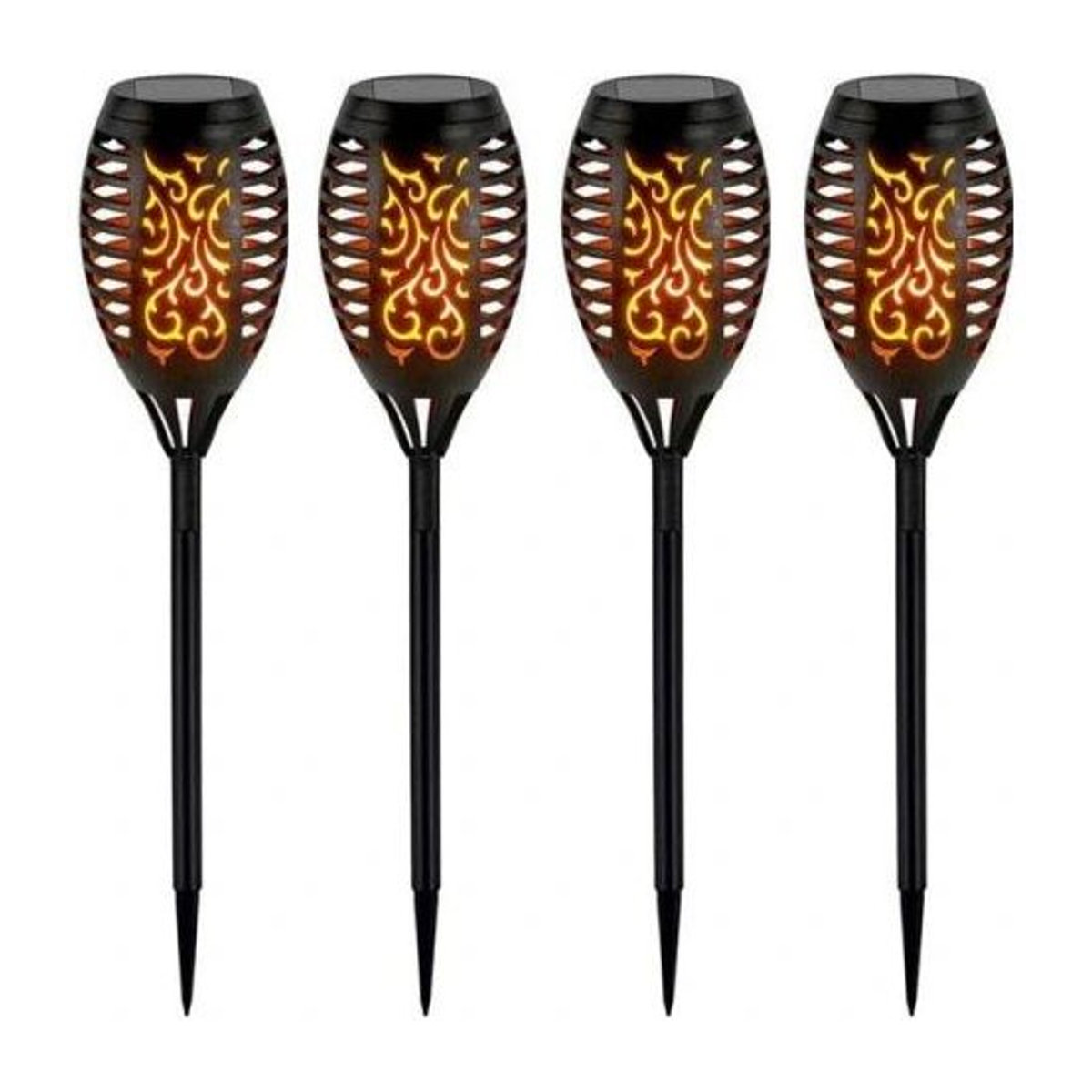 4er Set Solarlampen LED Einsteck-Laternen mit Flammen-Effekt, Höhe: 78 cm, Breite: 12 cm - Bild 1
