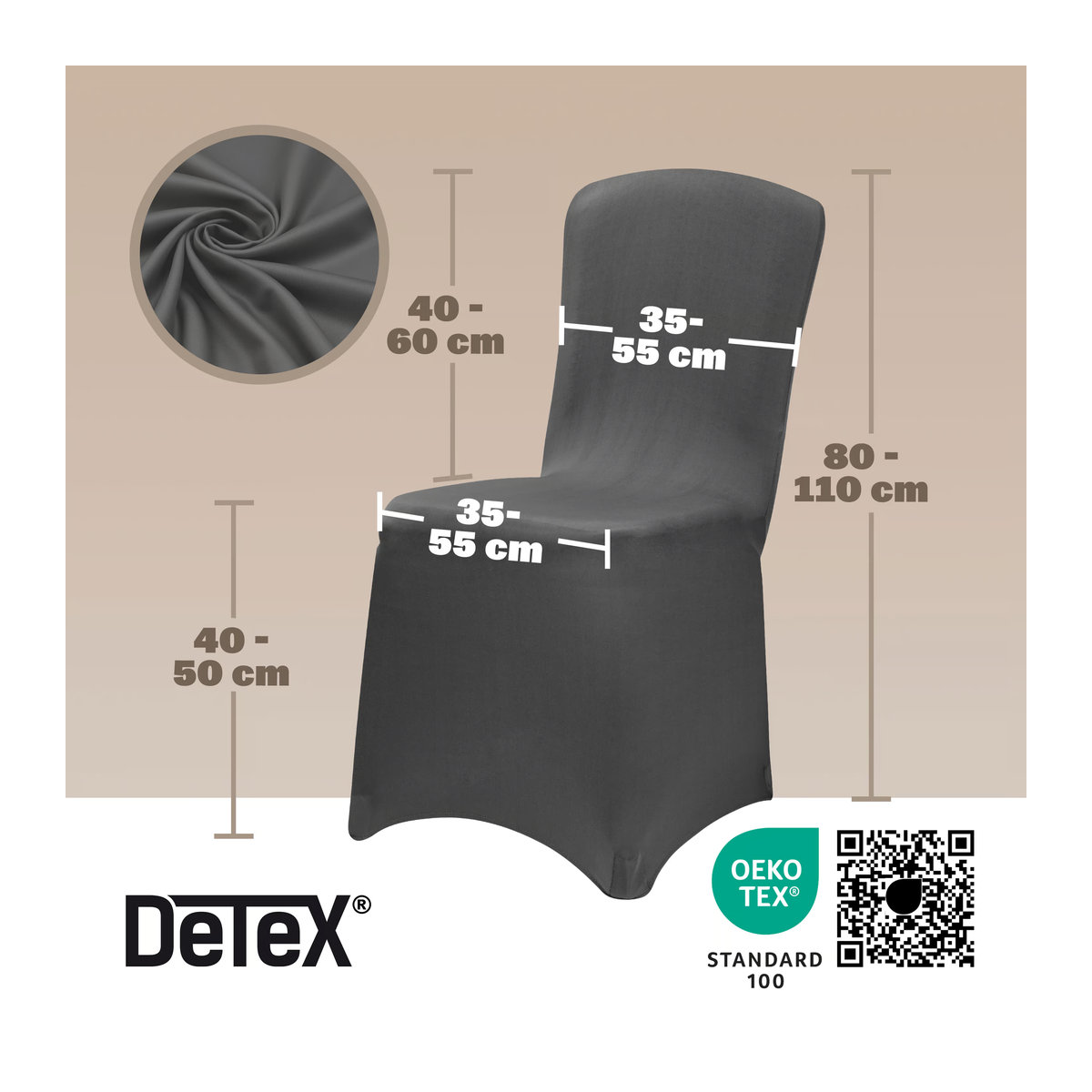 4er-Set Stuhlhusse DETEX in Grau für Esszimmerstühle OEKO-TEX zertifiziert - Bild 2