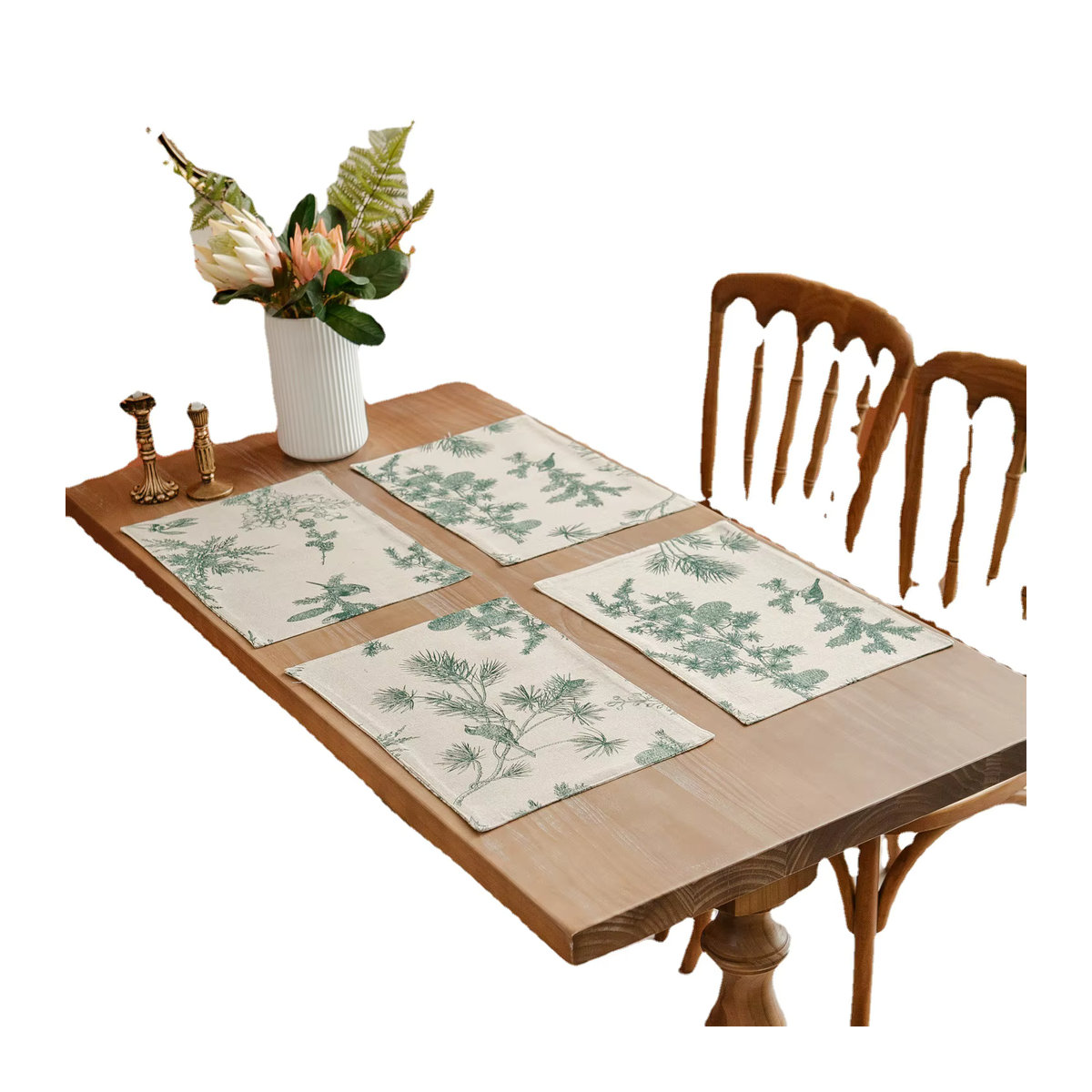 4er-Set Tischsets aus Baumwolle und Leinen mit grünem Tannenzapfen-Print im Western-Style - Bild 2