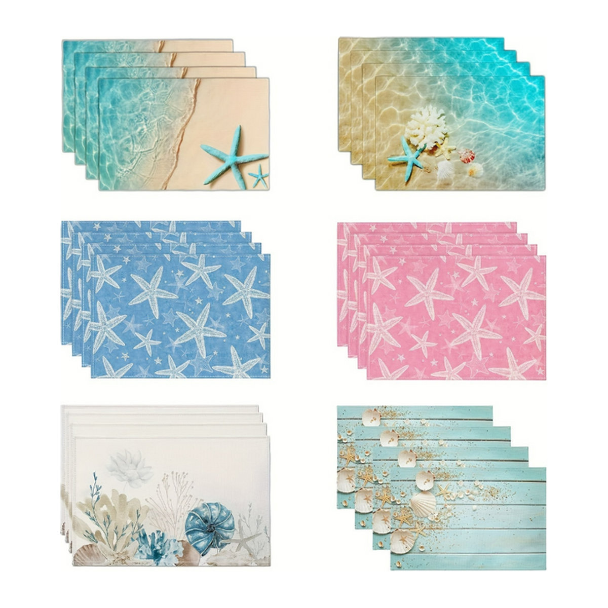 4er Set Tischsets im Ozean-Stil mit Seestern und Muschel-Design für deine Küchendekoration - Bild 1