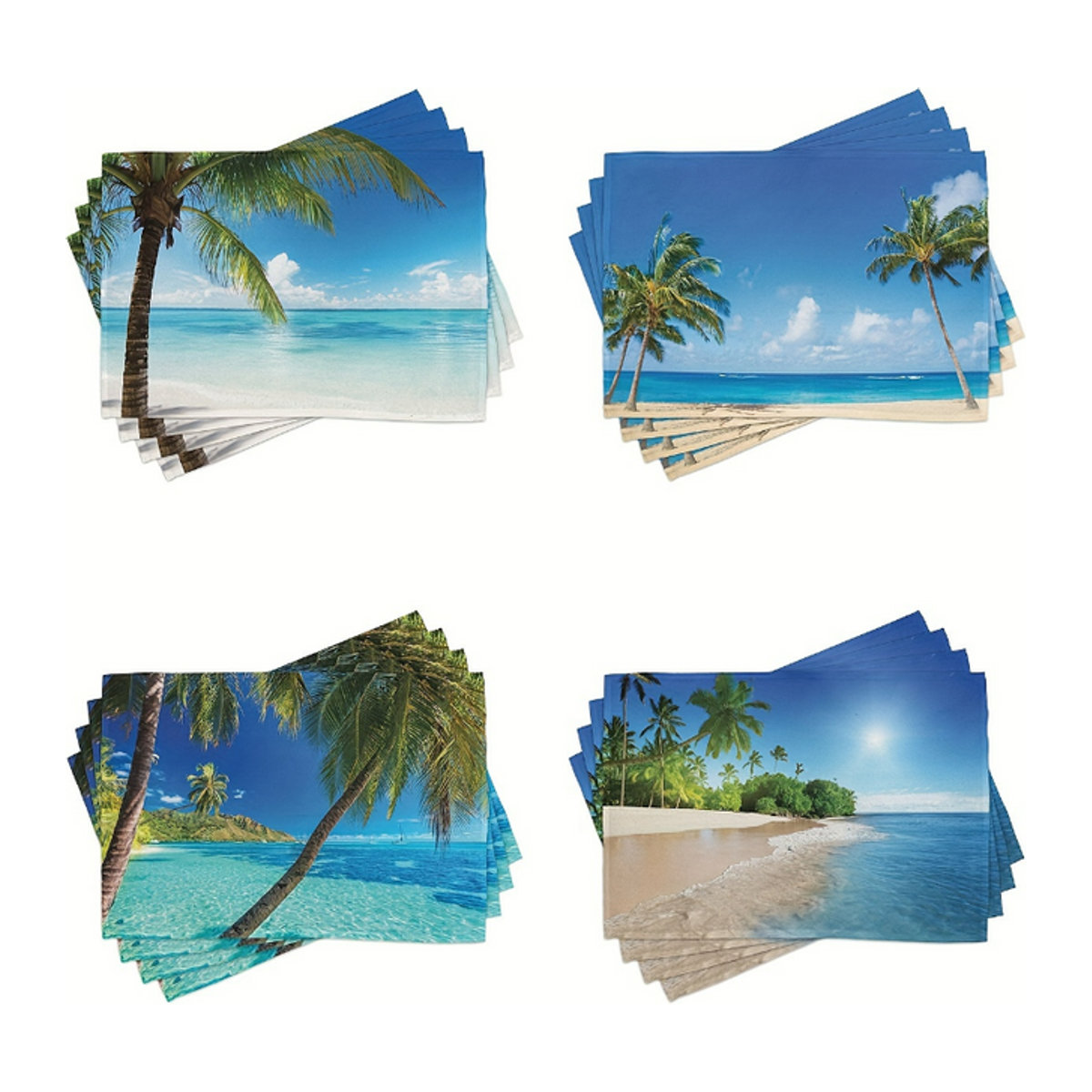 4er-Set Tischsets mit tropischem Strand- und Palmenmotiv für dein Zuhause oder Restaurant - Bild 1
