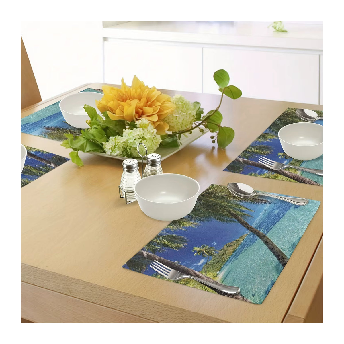 4er-Set Tischsets mit tropischem Strand- und Palmenmotiv für dein Zuhause oder Restaurant - Bild 3