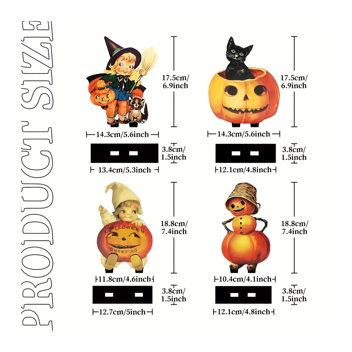 4er-Set Vintage Halloween Tischdeko aus Holz im Victoria Nischen Stil mit Kürbis und schwarzer Katze - Bild 2
